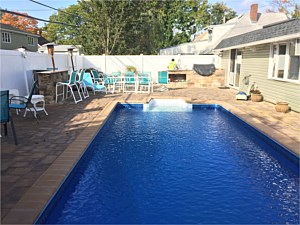 small paver patio around pool brown cambridge pool pavers